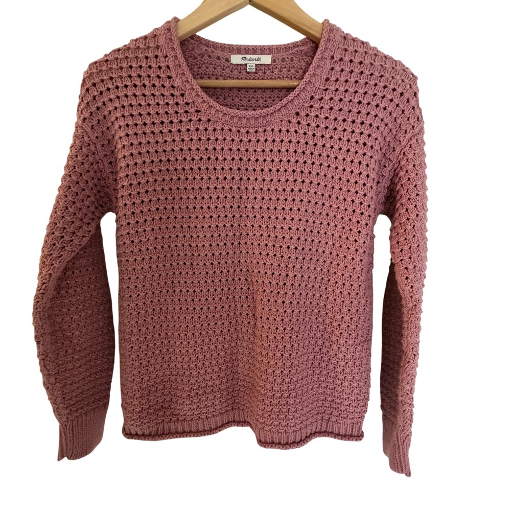 Madewell Sweater Womens XXS Pink Excellent Pointelle Knit Long Sleeve Pullover